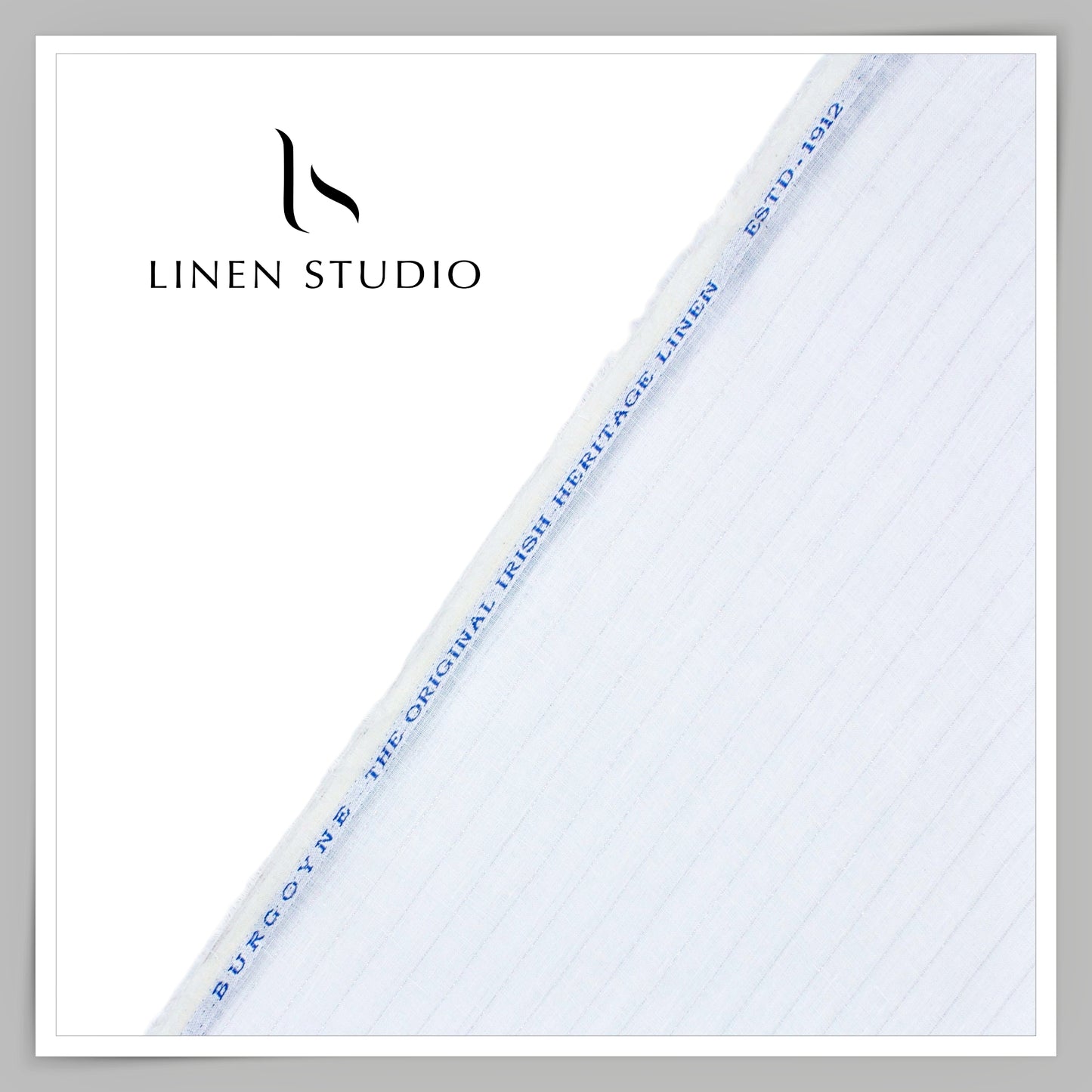 60 Lea Pure Linen Shirting by Burgoyne Ireland - Bright White with Silver Zari (Zoom In) (NEW)