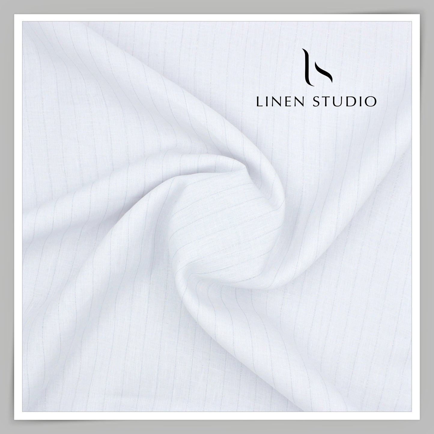 60 Lea Pure Linen Shirting by Burgoyne Ireland - Bright White with Silver Zari (Zoom In) (NEW)