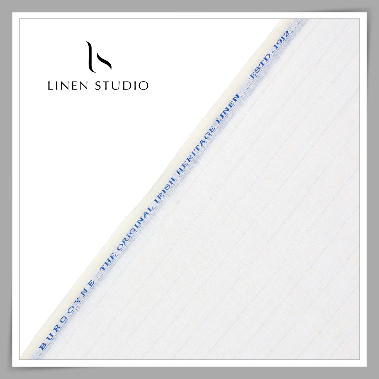 60 Lea Pure Linen Shirting by Burgoyne - Bright White with Broad Silver Zari (Zoom In) (NEW)