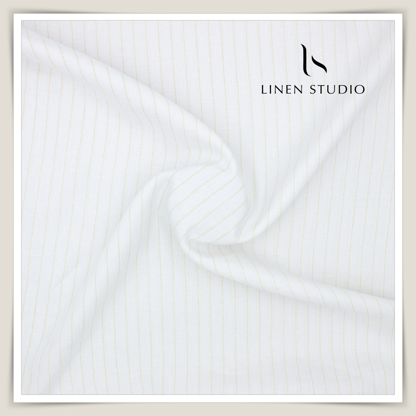 60 Lea Pure Linen Shirting by Burgoyne Ireland - Bright White with Golden Zari (Zoom In) (NEW)