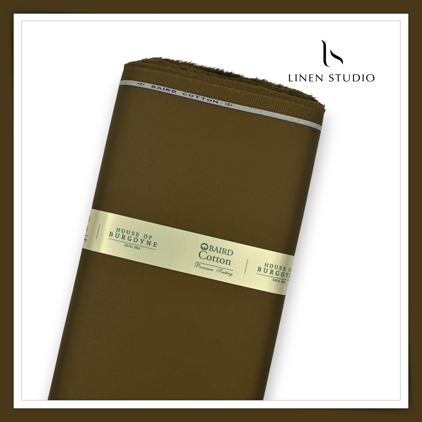 3 Ply Stretch Cotton Suiting by Burgoyne Ireland - Brownish Green (Satin Finish)