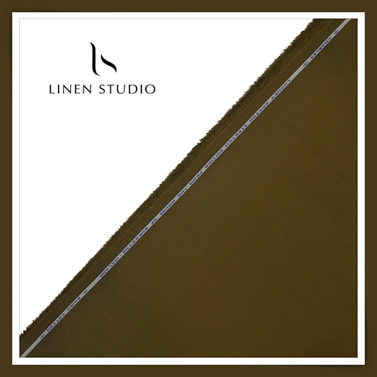 3 Ply Stretch Cotton Suiting by Burgoyne Ireland - Brownish Green (Satin Finish)