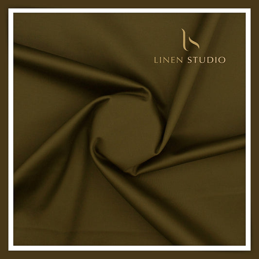 3 Ply Stretch Cotton Suiting by Burgoyne Ireland - Brownish Green (Satin Finish)