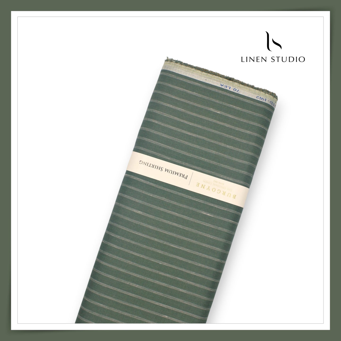 70 Lea Twill Premium Shirting by Burgoyne - Fancy Green Stripes (NEW)