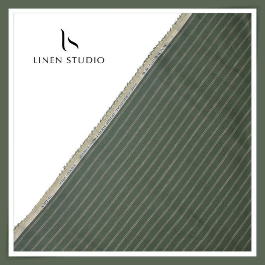 70 Lea Twill Premium Shirting by Burgoyne - Fancy Green Stripes (NEW)