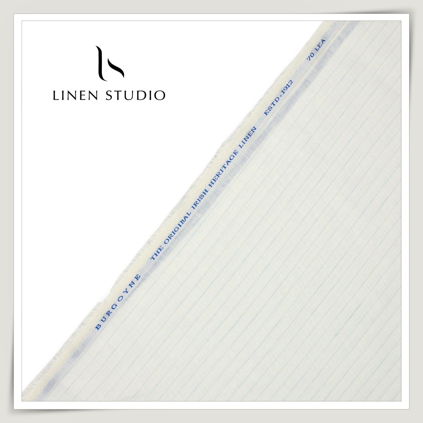 70 Lea Pure Linen Twill Shirting by Burgoyne - Off White with Subtle Blue Stripes (NEW)