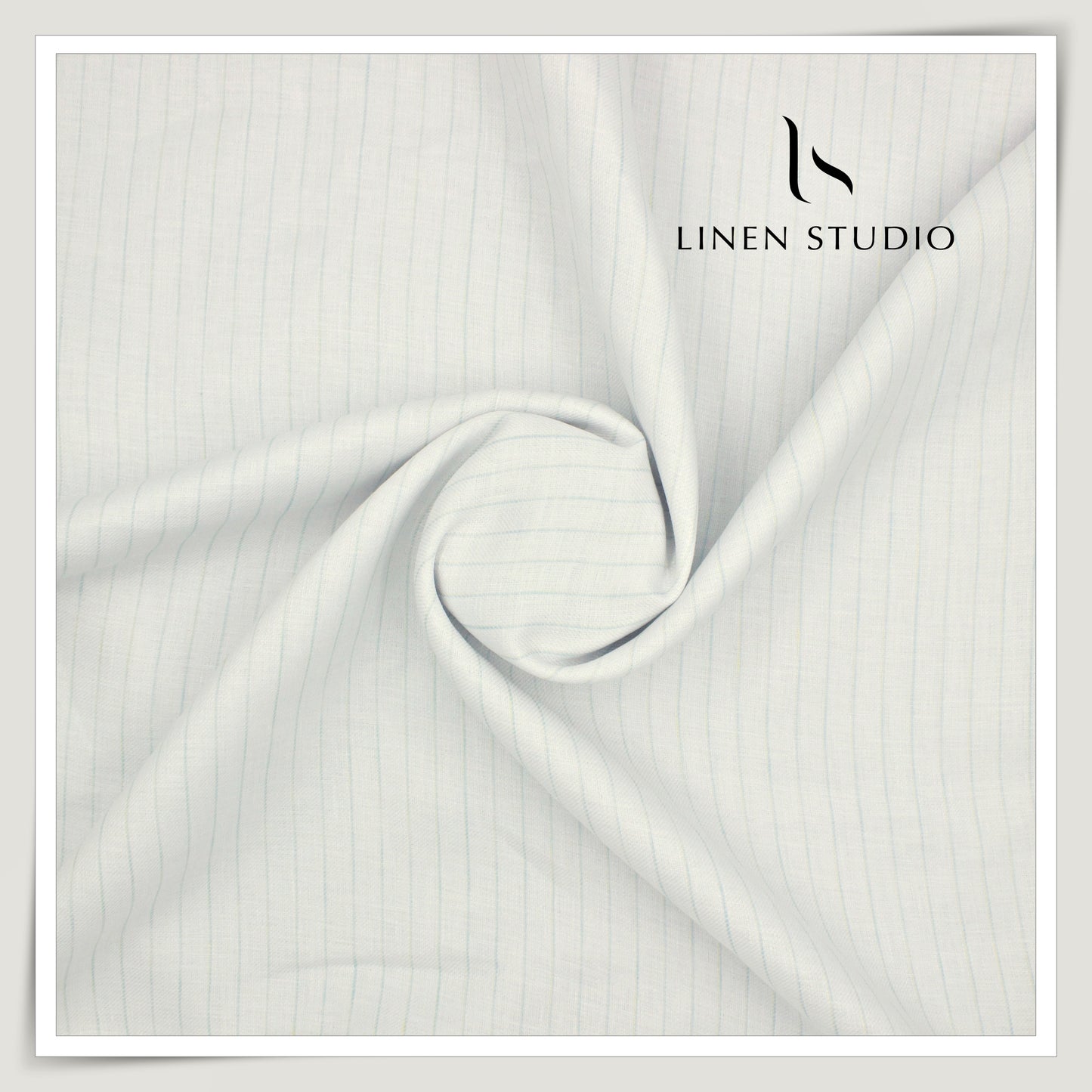 70 Lea Pure Linen Twill Shirting by Burgoyne - Off White with Subtle Blue Stripes (NEW)