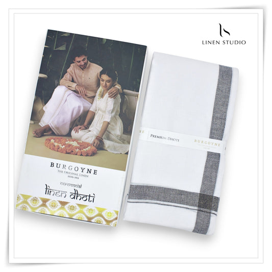 Elephant Grey Border with Golden Lurex - Premium 70 Lea Pure Linen Dhoti by Burgoyne (NEW)