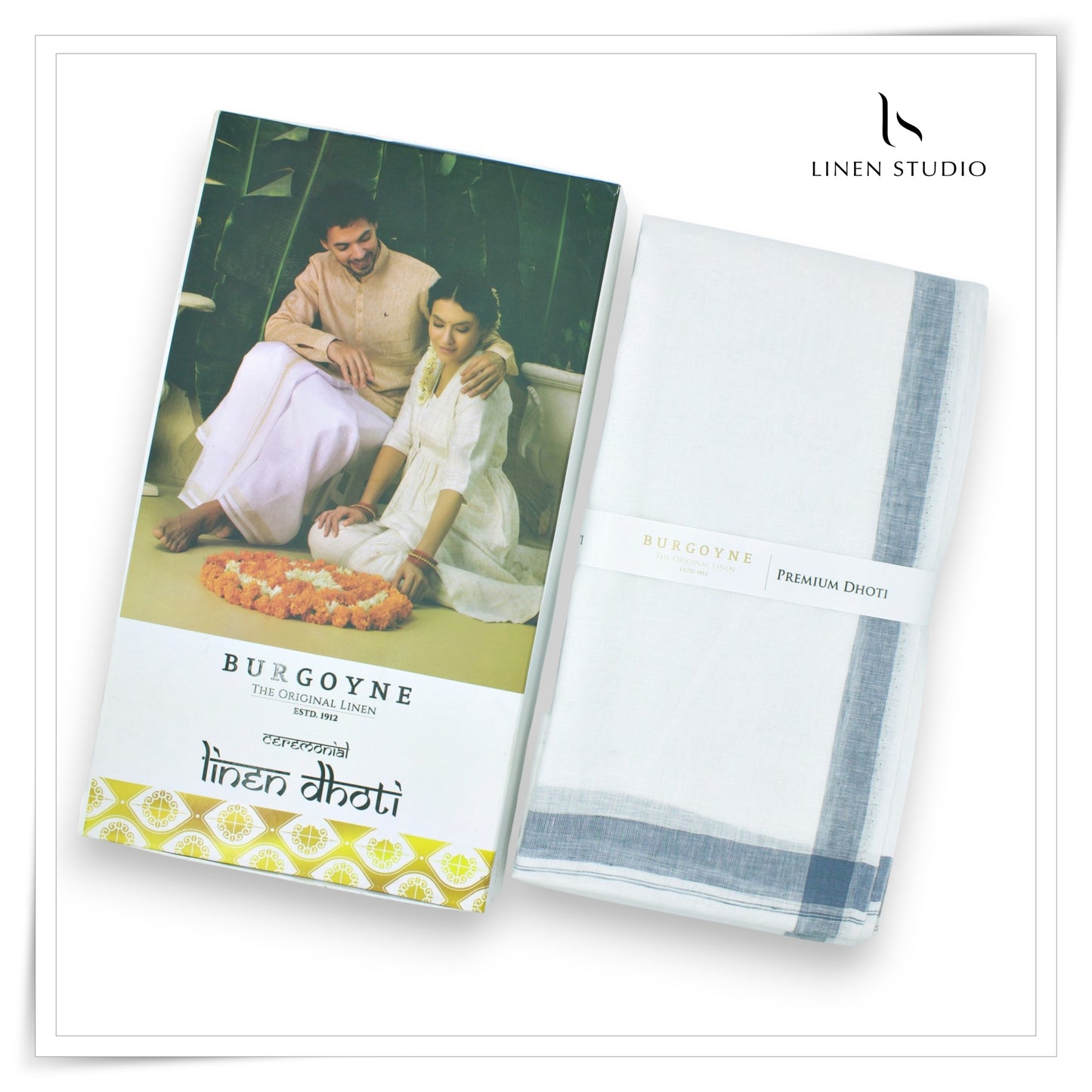 Cadet Blue Border with Subtle Silver Lurex - Premium 70 Lea Pure Linen Dhoti by Burgoyne (NEW)