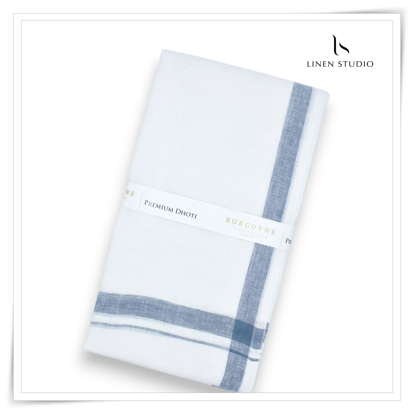 Greyish Blue Border - Premium 70 Lea Pure Linen Dhoti by Burgoyne (NEW)