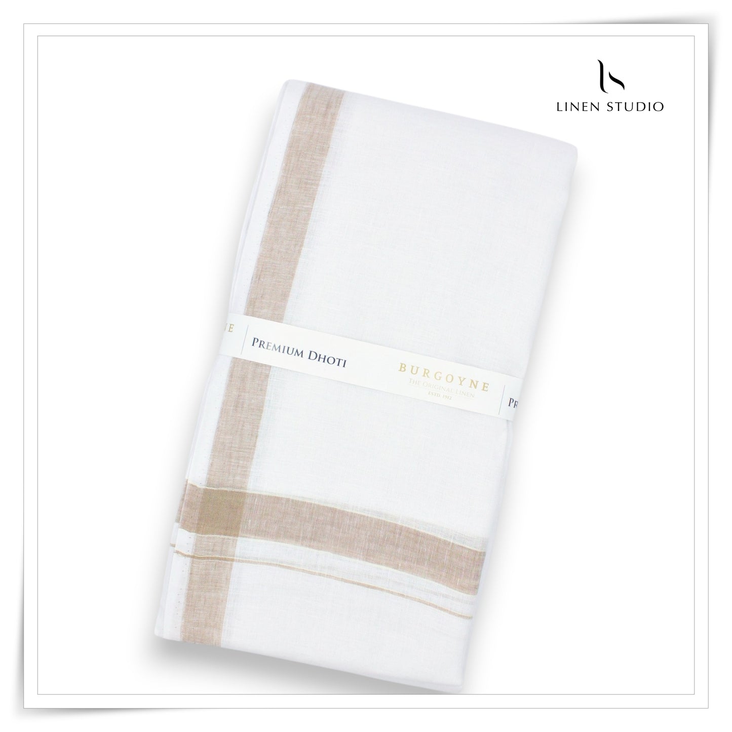 Pale Brown Border - Premium 70 Lea Pure Linen Dhoti by Burgoyne (NEW)