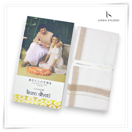 Pale Brown Border - Premium 70 Lea Pure Linen Dhoti by Burgoyne (NEW)