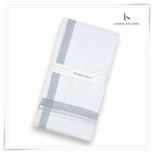 Cadet Blue with Silver Lurex - Premium 70 Lea Pure Linen Dhoti by Burgoyne (NEW)