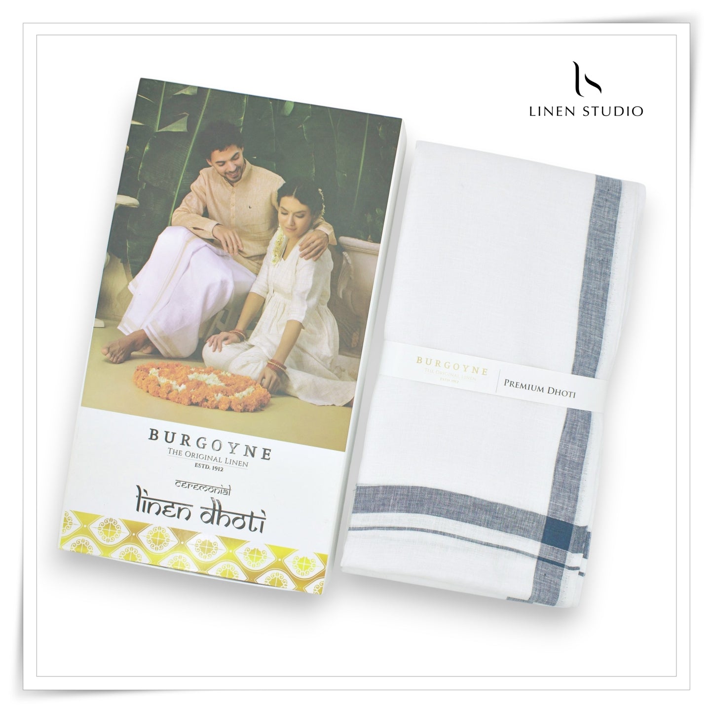 Light Mettalic Blue Border - Premium 70 Lea Pure Linen Dhoti by Burgoyne (NEW)