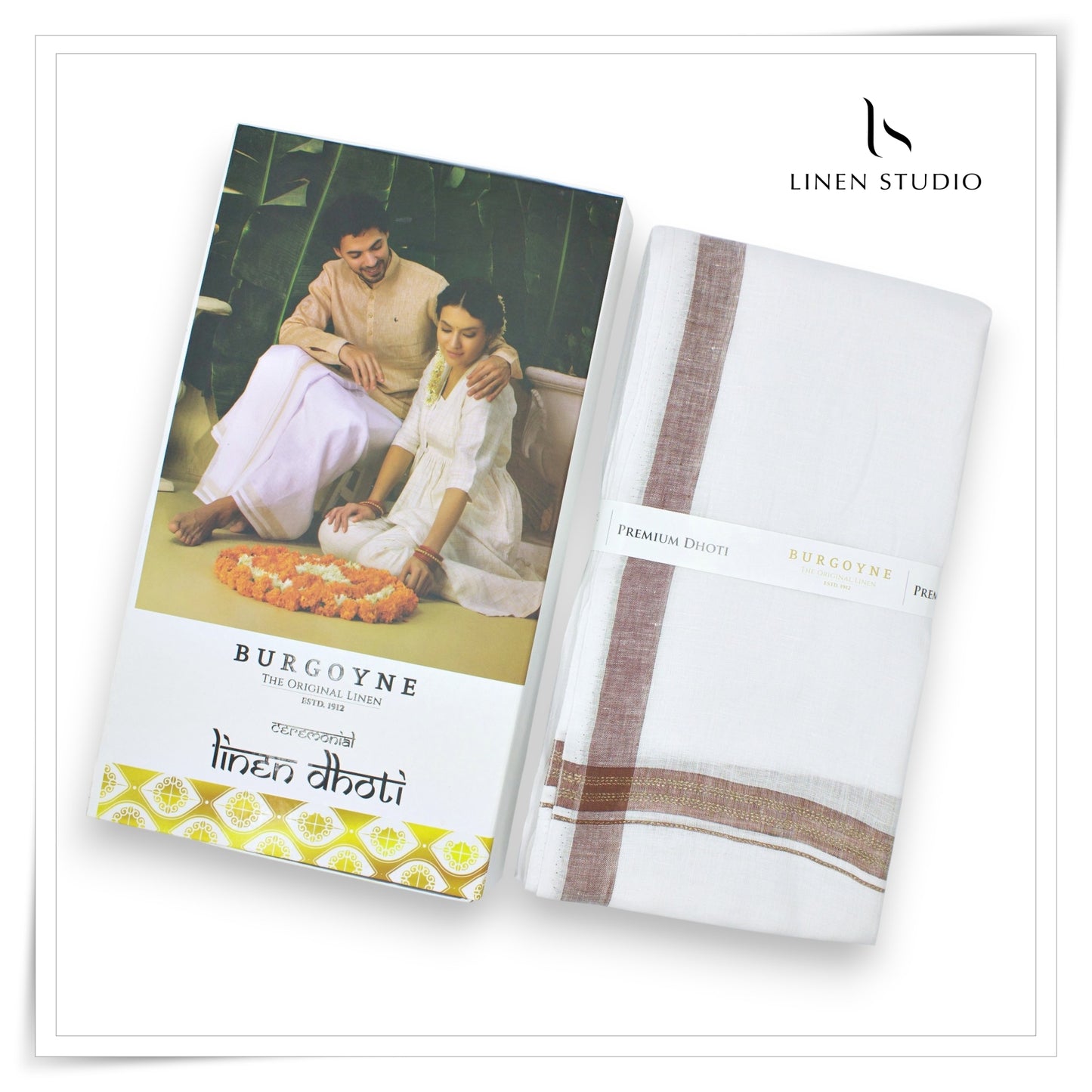 Brown with Gold Lurex - Premium 70 Lea Pure Linen Dhoti by Burgoyne (NEW)