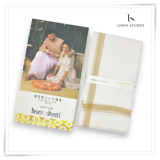 Fawn with Subtle Gold Lurex - Premium 70 Lea Pure Linen Dhoti by Burgoyne (NEW)