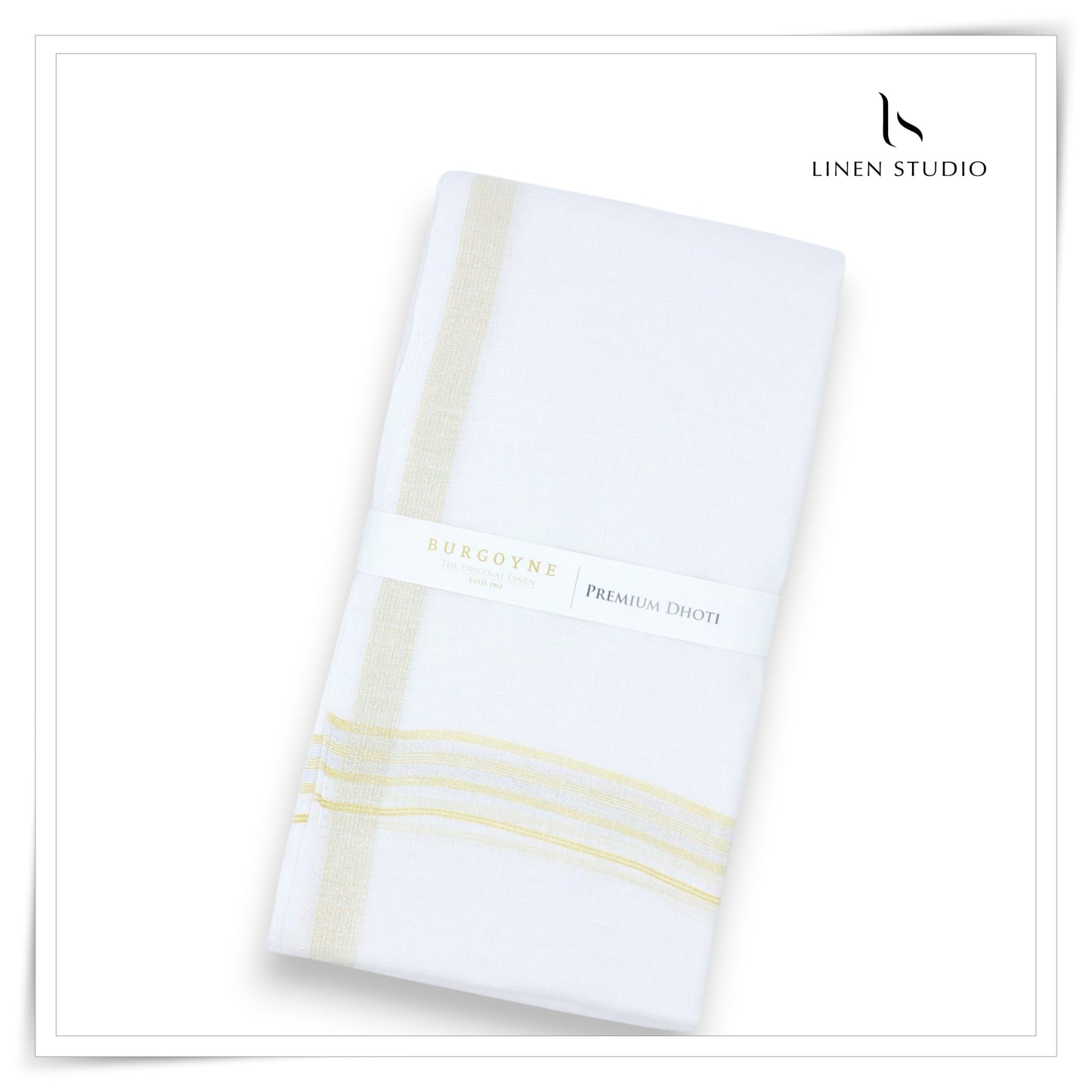 Gold & Silver Lurex Grand Border - Premium 70 Lea Pure Linen Dhoti by Burgoyne (NEW)