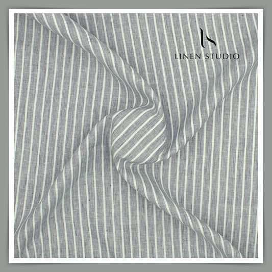70 Lea Luxury Shirting by Burgoyne - Grey Silver Everygreen Stripes (NEW)
