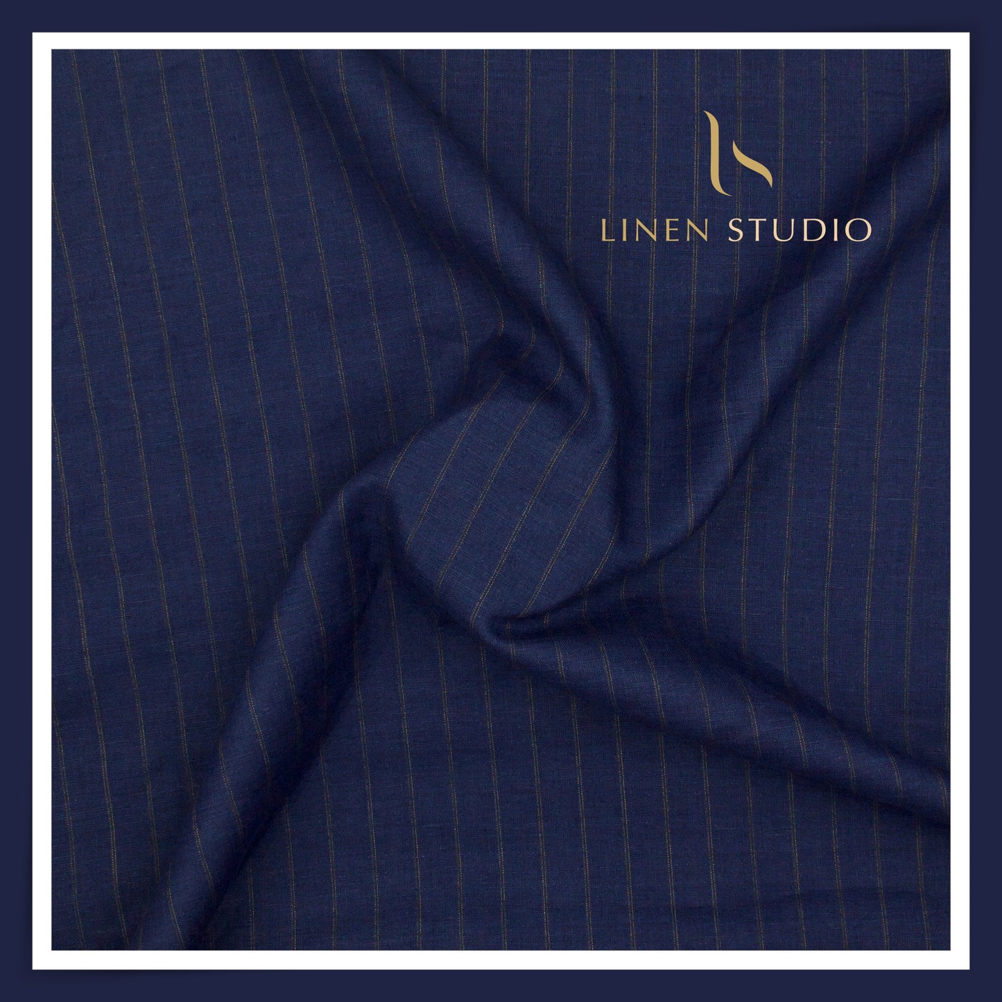 Burgoyne 60 Lea Pure Linen Shirting - Ebony Blue Stripes (NEW)