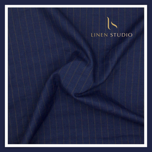 Burgoyne 60 Lea Pure Linen Shirting - Ebony Blue Stripes (NEW)