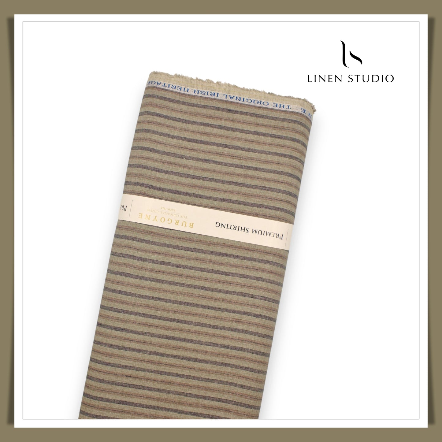 60 Lea Pure Linen Shirting by Burgoyne - Brown Fancy Stripes (NEW)