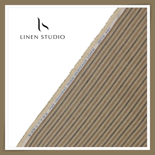 60 Lea Pure Linen Shirting by Burgoyne - Brown Fancy Stripes (NEW)