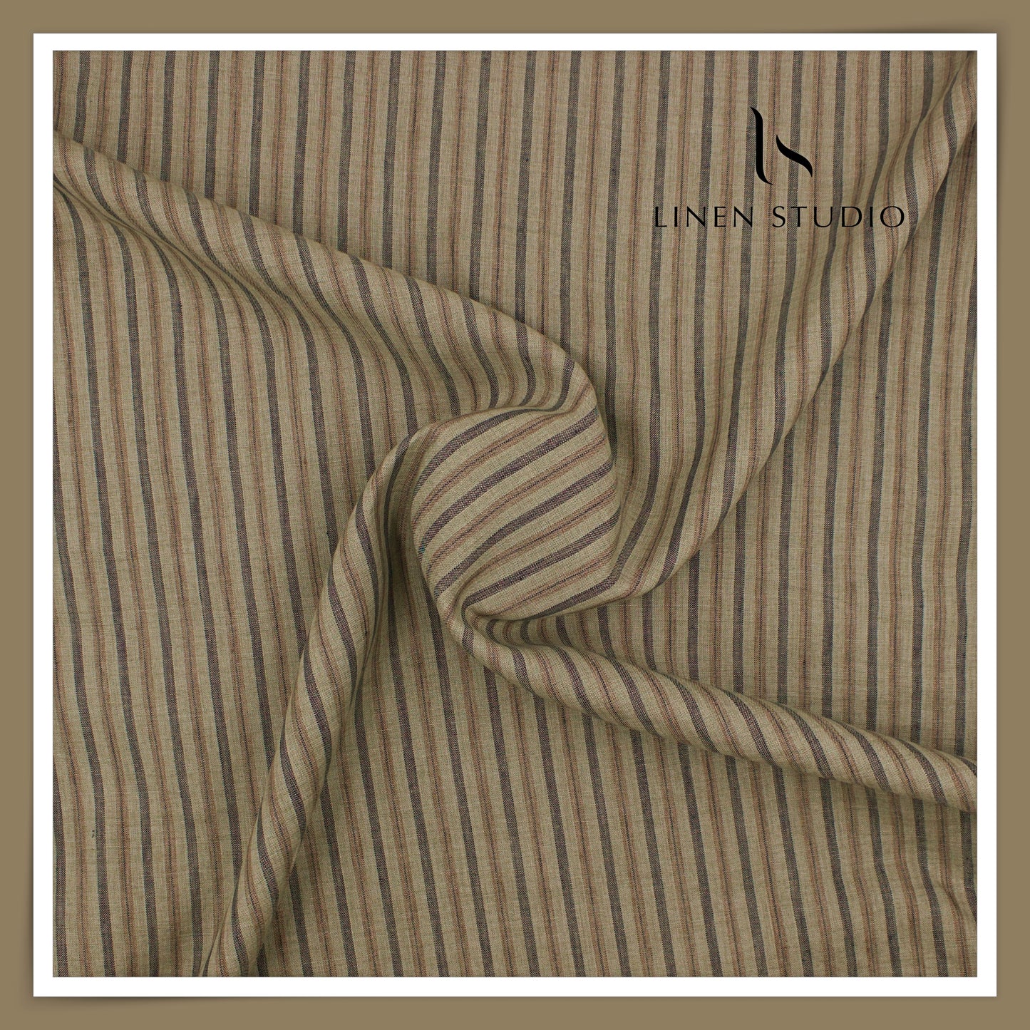 60 Lea Pure Linen Shirting by Burgoyne - Brown Fancy Stripes (NEW)