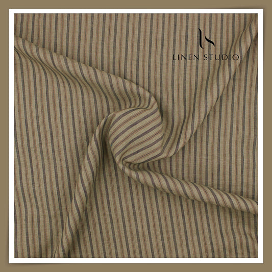 60 Lea Pure Linen Shirting by Burgoyne - Brown Fancy Stripes (NEW)