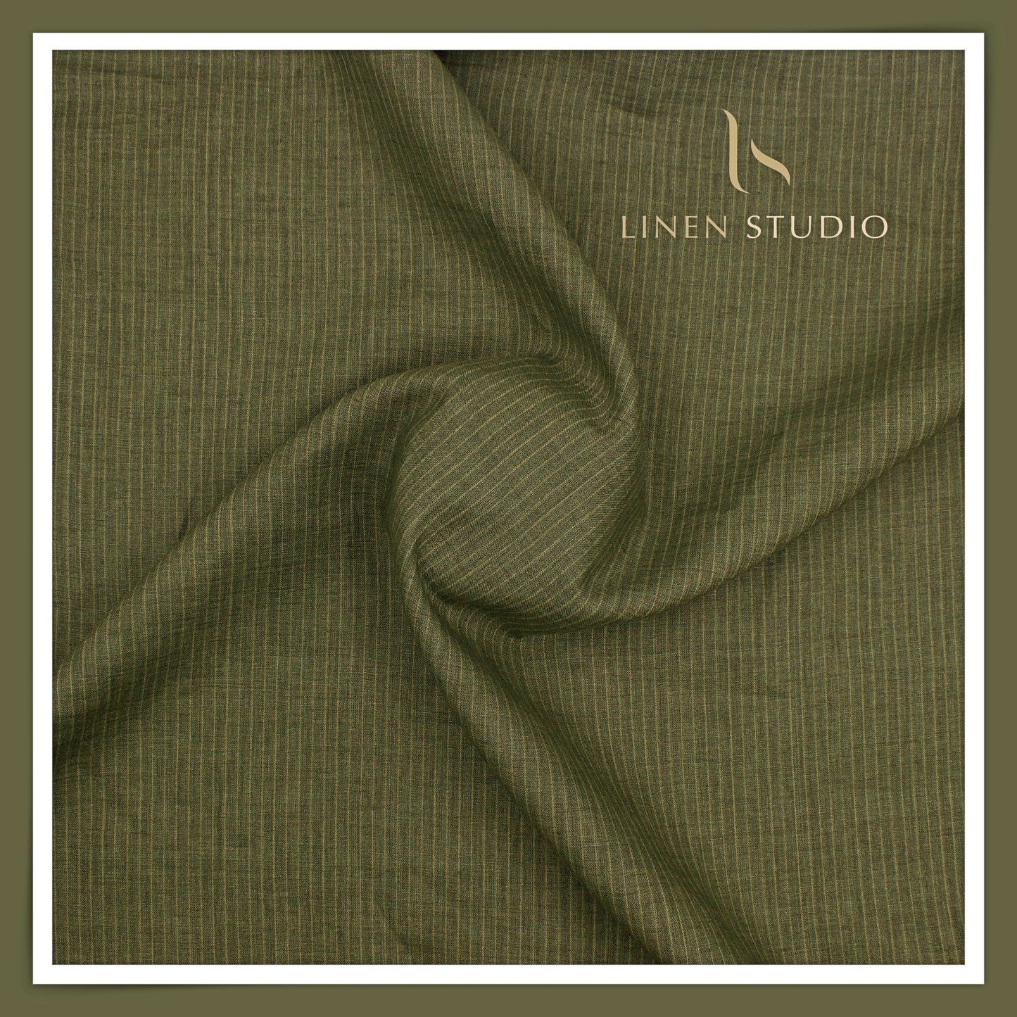 60 Lea Pure Linen Shirting by Burgoyne - Woodland Green Stripes (NEW)