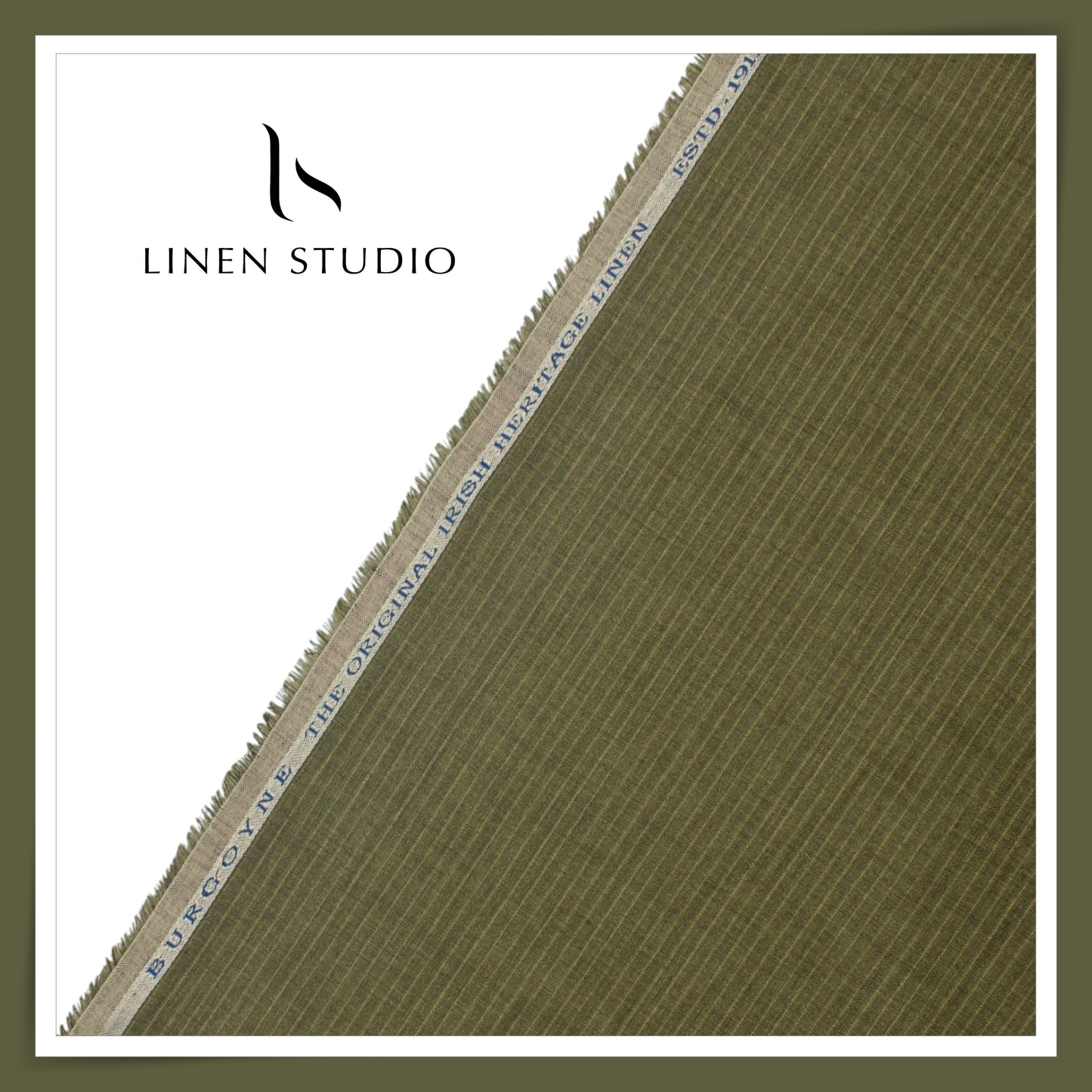 60 Lea Pure Linen Shirting by Burgoyne - Woodland Green Stripes (NEW)