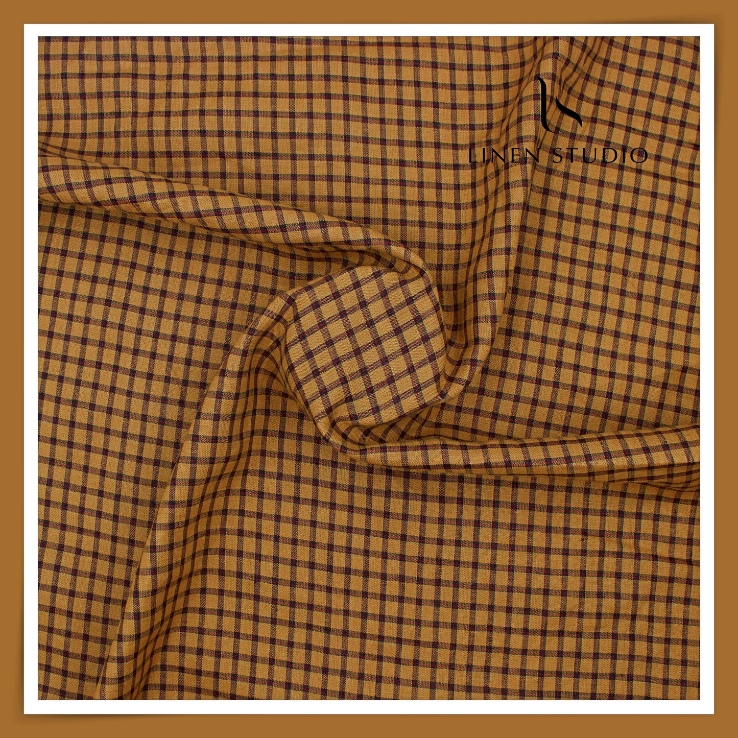 60 Lea Pure Linen Shirting by Burgoyne - Copper Brown Espresso Checks (NEW)