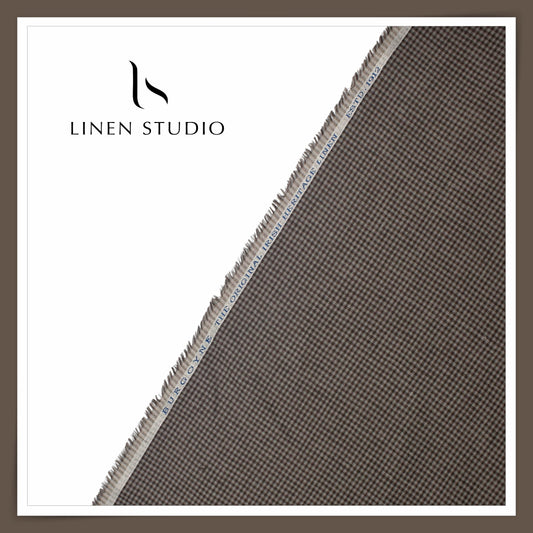 60 Lea Pure Linen Shirting by Burgoyne - Brown Fancy Stripes (NEW) (Copy)