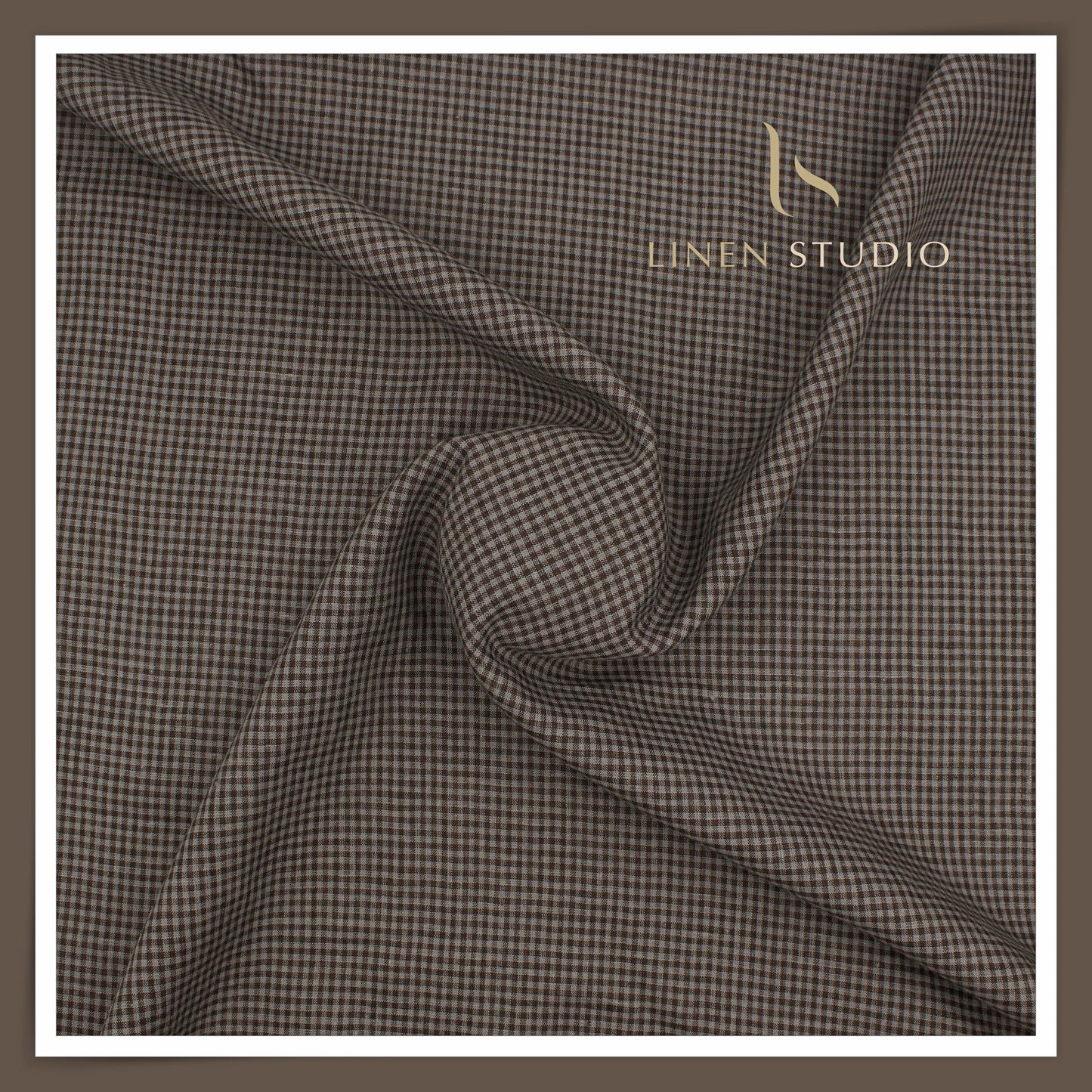 60 Lea Pure Linen Shirting by Burgoyne - Brown & Light Blue Evergreen Checks (NEW)