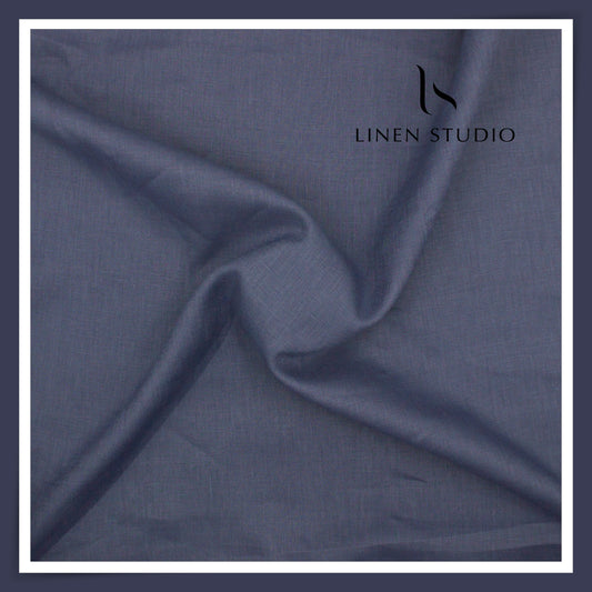 Burgoyne Premium Linen 70 Lea Plain Shirting - Blue Basalt (NEW)