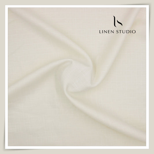 60 Lea Pure Linen Self Small Checks Shirting by Burgoyne - Cream (Zoom In) (NEW)