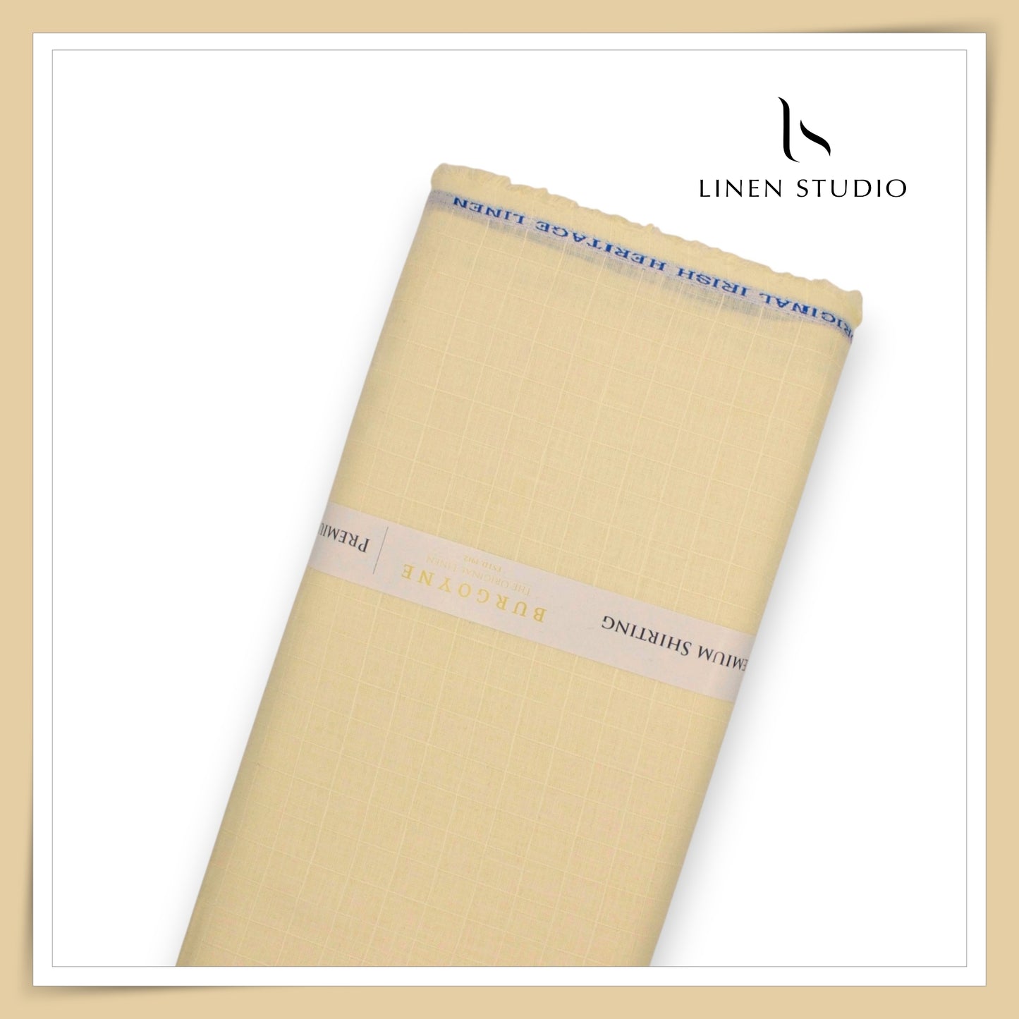 60 Lea Pure Linen Self Small Checks Shirting by Burgoyne - Dark Ivory (Zoom In) (NEW)