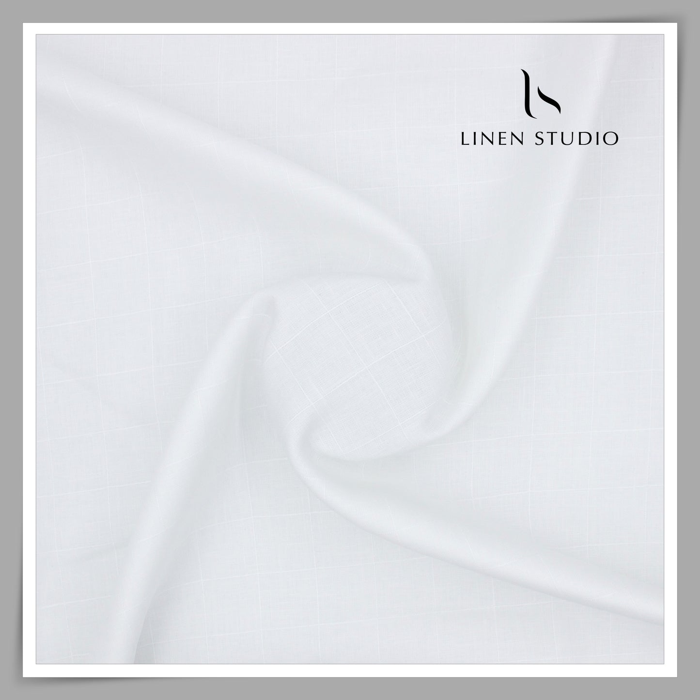 70 Lea Pure Linen Self Checks Shirting by Burgoyne - Bright White (Zoom In) (Most Selling)