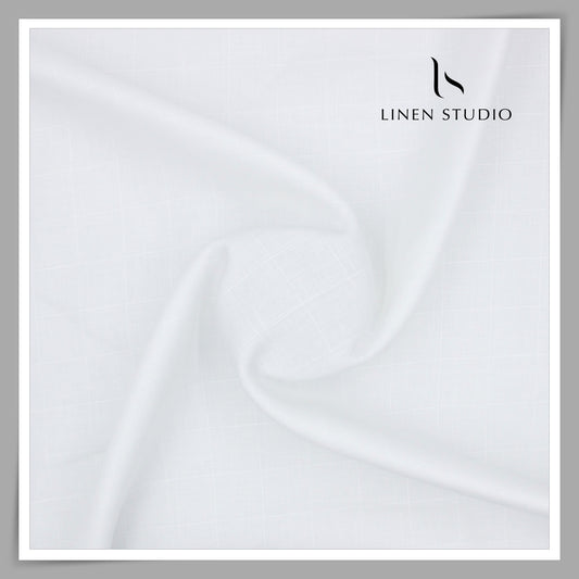 70 Lea Pure Linen Self Checks Shirting by Burgoyne - Bright White (Zoom In) (Most Selling)