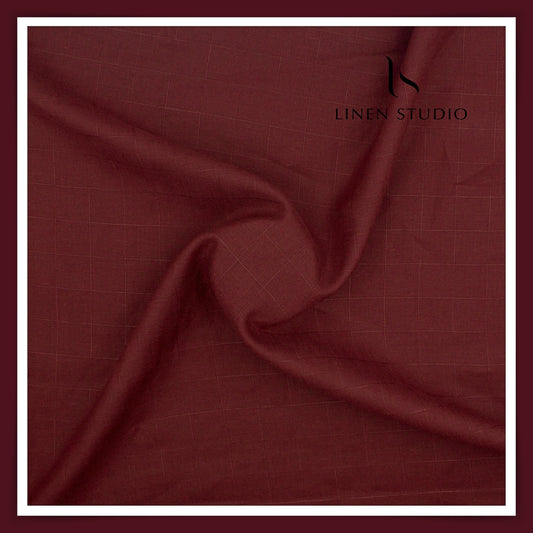 70 Lea Self Checks Pure Linen Shirting by Burgoyne - Old Red (NEW)