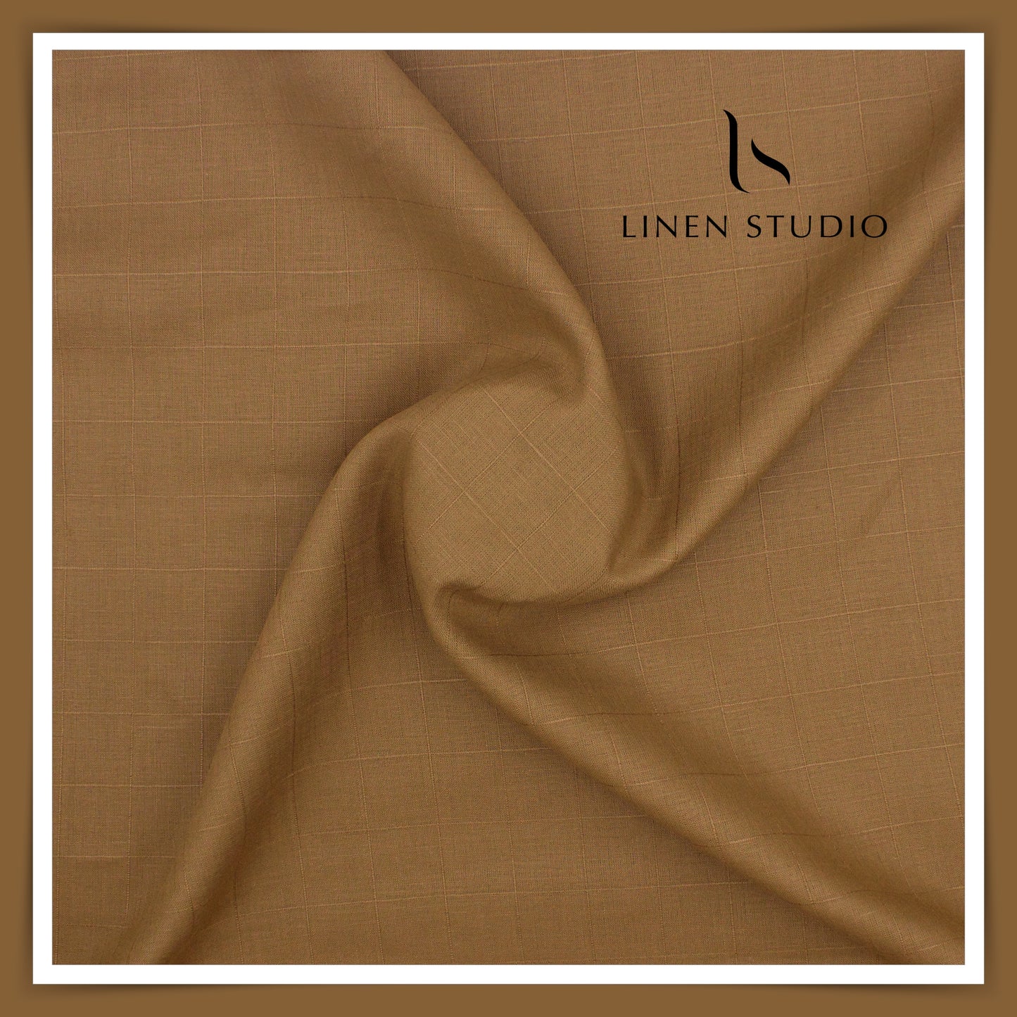 70 Lea Self Checks Pure Linen Shirting by Burgoyne - Clay Brown (NEW)