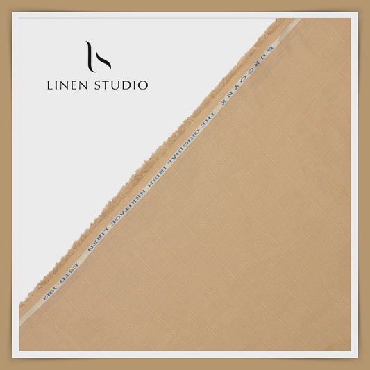 70 Lea Self Checks Pure Linen Shirting by Burgoyne - Pastel Brown (NEW)