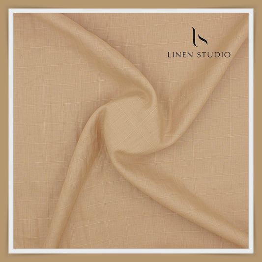 70 Lea Self Checks Pure Linen Shirting by Burgoyne - Pastel Brown (NEW)