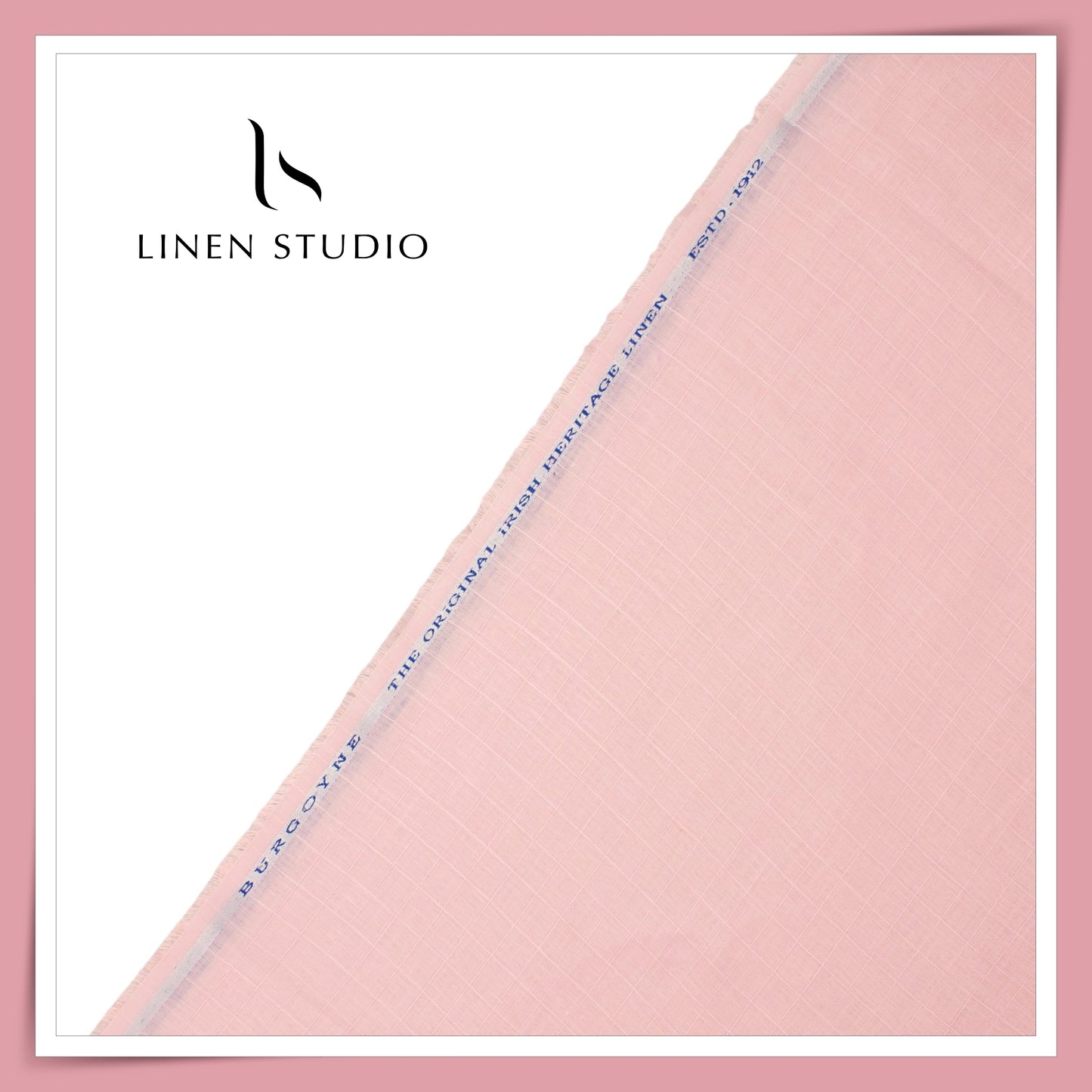 60 Lea Pure Linen Self Small Checks Shirting by Burgoyne - Beautiful Pink (Zoom In) (NEW)