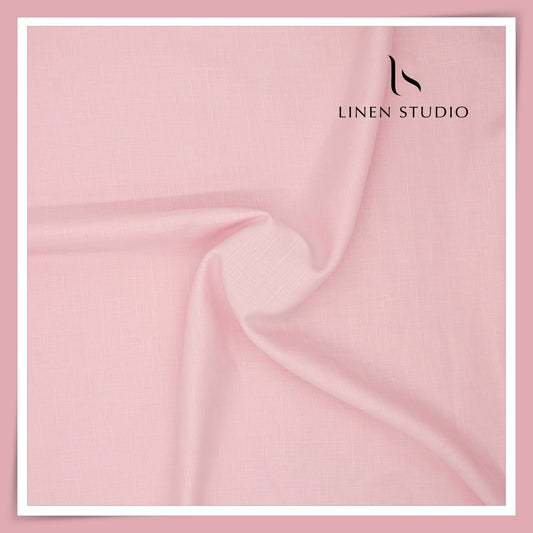 60 Lea Pure Linen Self Small Checks Shirting by Burgoyne - Beautiful Pink (Zoom In) (NEW)