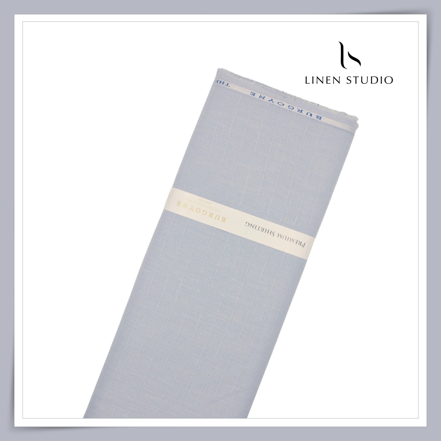 60 Lea Pure Linen Self Small Checks Shirting by Burgoyne - French Grey/Blue (Zoom In) (NEW)