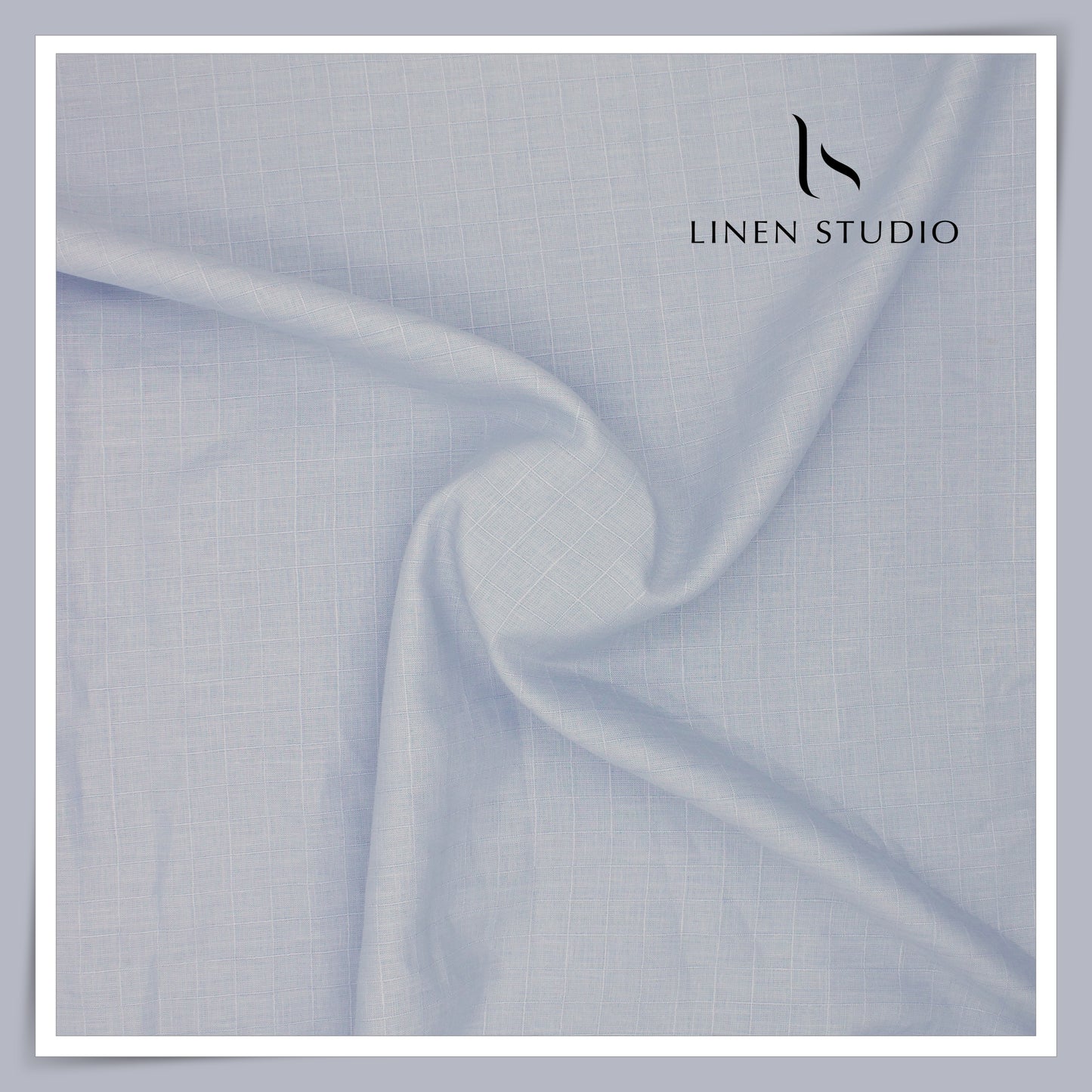 60 Lea Pure Linen Self Small Checks Shirting by Burgoyne - French Grey/Blue (Zoom In) (NEW)