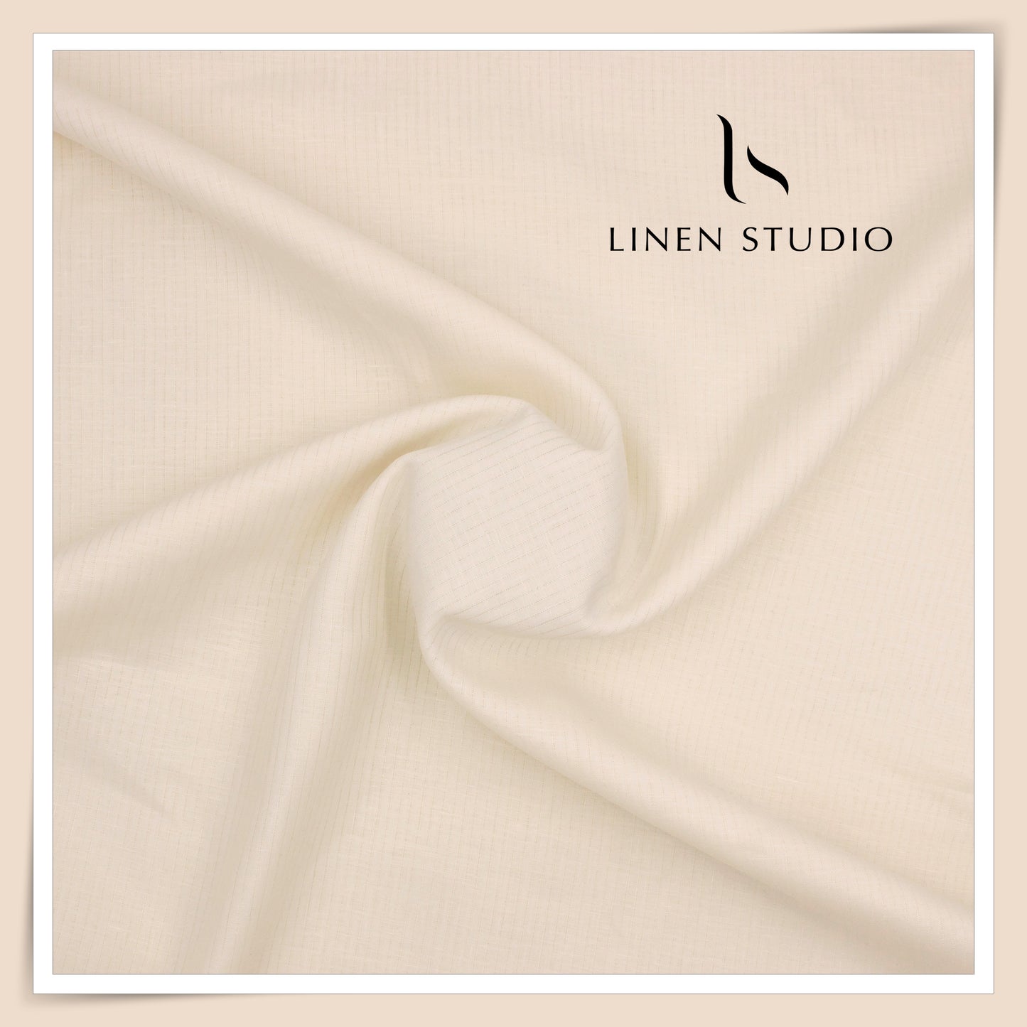 70 Lea Small Self Stripe Pure Linen Shirting by Burgoyne - Cream (NEW)