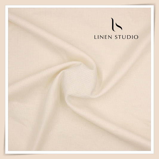 70 Lea Small Self Stripe Pure Linen Shirting by Burgoyne - Cream (NEW)