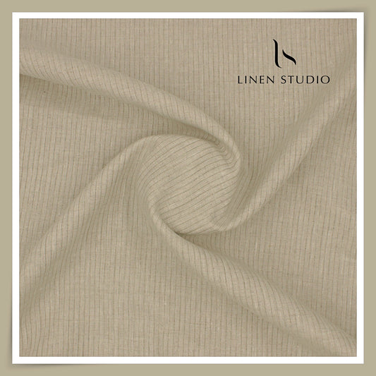 70 Lea Small Self Stripe Pure Linen Shirting by Burgoyne - Oatmeal (NEW)