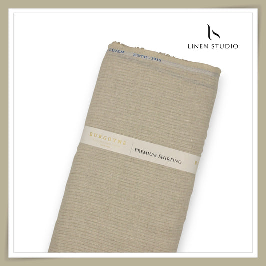 70 Lea Small Self Stripe Pure Linen Shirting by Burgoyne - Oatmeal (NEW)